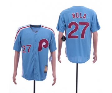 Men's Philadelphia Phillies 27 Aaron Nola Blue Cooperstown Collection Jersey