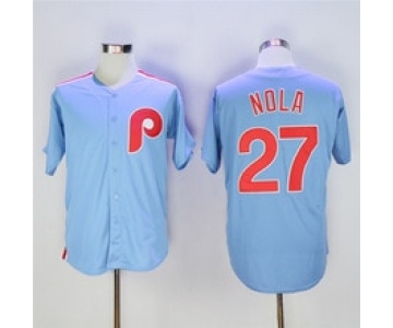 Men's Philadelphia Phillies #27 Aaron Nola Light Blue Majestic Cool Base Cooperstown Collection Jersey
