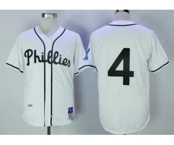 Men's Philadelphia Phillies #4 Lenny Dykstra White 1945 Throwback Jersey By Mitchell & Ness