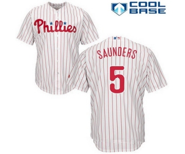 Men's Philadelphia Phillies #5 Michael Saunders White Home Stitched MLB Majestic Cool Base Jersey