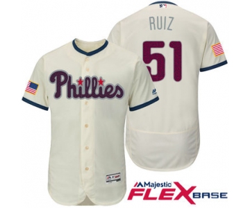 Men's Philadelphia Phillies #51 Carlos Ruiz Cream Stars & Stripes Fashion Independence Day Stitched MLB Majestic Flex Base Jersey