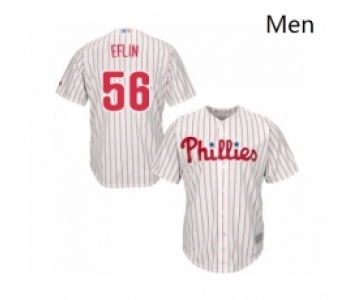 Mens Philadelphia Phillies 56 Zach Eflin Replica White Red Strip Home Cool Base Baseball Jersey