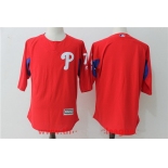 Men's Philadelphia Phillies #7 Maikel Franco Red Collection On-Field 3-4-Sleeve Stitched MLB Majestic Batting Practice Jersey