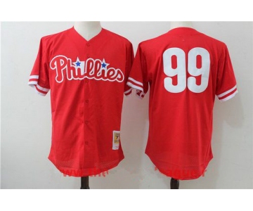 Men's Philadelphia Phillies #99 Mitch Williams Red Throwback Mesh Batting Practice Stitched MLB Mitchell & Ness Jersey