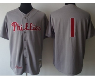 Philadelphia Phillies #1 Richie Ashburn 1950 Gray Wool Throwback Jersey