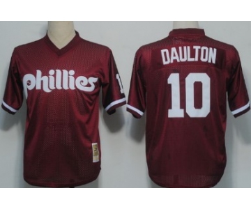 Philadelphia Phillies #10 Darren Daulton 1991 Mesh BP Red Throwback Jersey