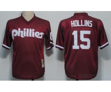 Philadelphia Phillies #15 Dave Hollins 1991 Mesh BP Red Throwback Jersey