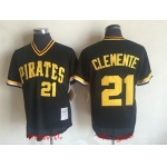 Men's Pittsburgh Pirates #21 Roberto Clemente Black Mesh Batting Practice Throwback Jersey By Mitchell & Ness