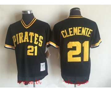 Men's Pittsburgh Pirates #21 Roberto Clemente Black Mesh Batting Practice Throwback Jersey By Mitchell & Ness