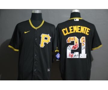Men's Pittsburgh Pirates #21 Roberto Clemente Black Team Logo Stitched MLB Cool Base Nike Jersey