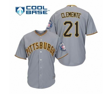 Men's Pittsburgh Pirates 21 Roberto Clemente Gray 2019 Hall of Fame Induction Patch Cool Base Jersey