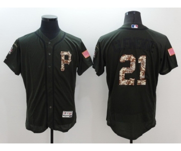 Men's Pittsburgh Pirates #21 Roberto Clemente Retired Green Salute to Service 2016 Flexbase Majestic Baseball Jersey