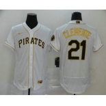 Men's Pittsburgh Pirates #21 Roberto Clemente White With Gold Stitched MLB Flex Base Nike Jersey
