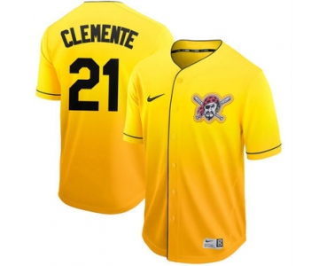 Men's Pittsburgh Pirates 21 Roberto Clemente Yellow Drift Fashion Jersey