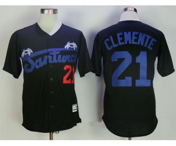 Men's Puerto Rico Cangrejeros De Santurce #21 Roberto Clemente Black Stitched Baseball Jersey