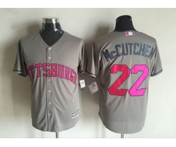 Men's Pittsburgh Pirates #22 Andrew McCutchen Gray With Pink 2016 Mother's Day Baseball Cool Base Jersey