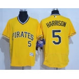 Men's Pittsburgh Pirates #5 Josh Harrison Yellow Pullover Stitched MLB 2016 Majestic Flex Base Jersey