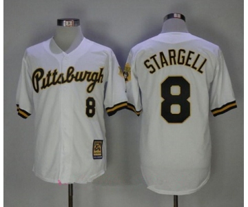 Men's Pittsburgh Pirates #8 Willie Stargell White Button 1987 Throwback Stitched MLB Mitchell & Ness Jersey