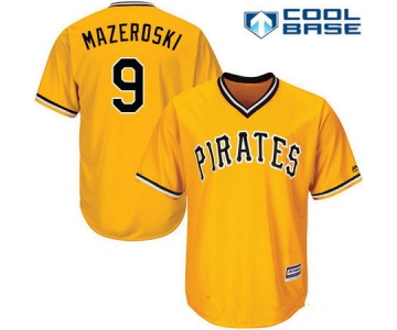 Men's Pittsburgh Pirates #9 Bill Mazeroski Yellow Pullover Stitched MLB Majestic Cool Base Jersey