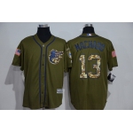 Men's Baltimore Orioles #13 Manny Machado Green Salute to Service Majestic Baseball Jersey