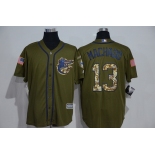 Men's Baltimore Orioles #13 Manny Machado Green Salute to Service Majestic Baseball Jersey