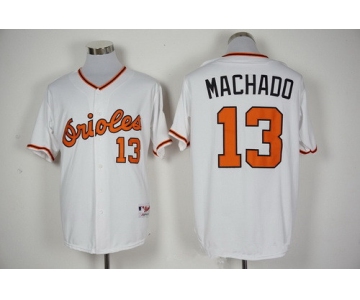 Men's Baltimore Orioles #13 Manny Machado Majestic White 1976 Turn Back the Clock Jersey