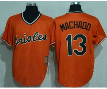 Men's Baltimore Orioles #13 Manny Machado Orange Pullover Stitched MLB Majestic Cool Base Cooperstown Collection Jersey