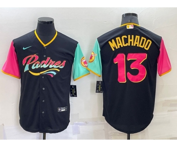 Men's San Diego Padres #13 Manny Machado Black 2022 City Connect Cool Base Stitched Jersey