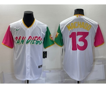 Men's San Diego Padres #13 Manny Machado White 2022 City Connect Cool Base Stitched Jersey