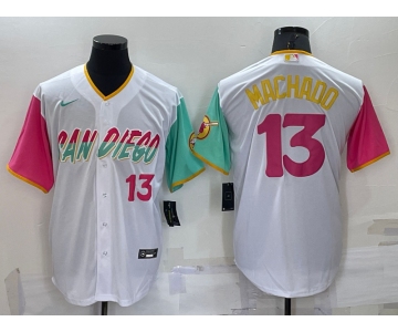 Men's San Diego Padres #13 Manny Machado White Number 2022 City Connect Cool Base Stitched Jersey