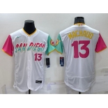 Men's San Diego Padres #13 Manny Machado White Number 2022 City Connect Flex Base Stitched Jersey