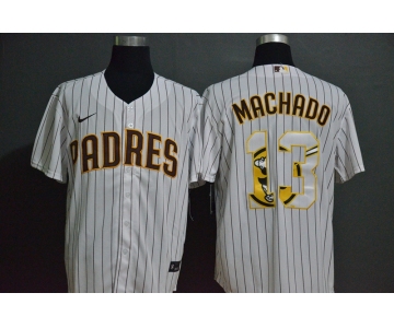 Men's San Diego Padres #13 Manny Machado White Team Logo Stitched MLB Cool Base Nike Jersey