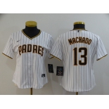 Women's San Diego Padres #13 Manny Machado White Stitched MLB Cool Base Nike Jersey