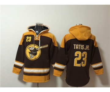 Men's San Diego Padres #23 Fernando Tatis Jr. Brown Gold Ageless Must-Have Lace-Up Pullover Hoodie