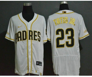Men's San Diego Padres #23 Fernando Tatis Jr. White Golden Stitched MLB Flex Base Nike Jersey