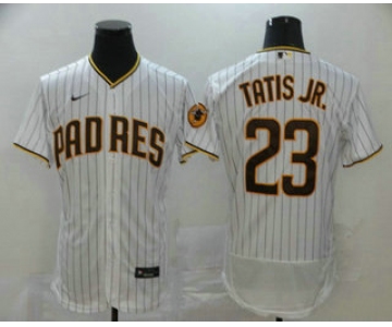 Men's San Diego Padres #23 Fernando Tatis Jr. White Pinstripe Stitched MLB Flex Base Nike Jersey