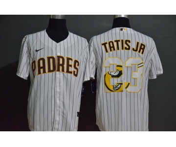 Men's San Diego Padres #23 Fernando Tatis Jr. White Team Logo Stitched MLB Cool Base Nike Jersey