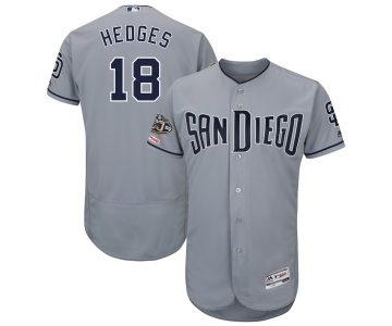 Men's San Diego Padres 18 Austin Hedges Gray 50th Anniversary and 150th Patch FlexBase Jersey