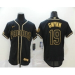 Men's San Diego Padres #19 Tony Gwynn Black With Gold Stitched MLB Flex Base Nike Jersey