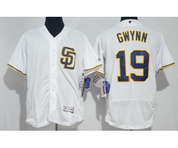 Men's San Diego Padres #19 Tony Gwynn Retired White Home Stitched MLB 2016 Majestic Flex Base Jersey