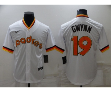 Men's San Diego Padres #19 Tony Gwynn White Cooperstown Collection Stitched Throwback Jersey