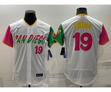 Men's San Diego Padres #19 Tony Gwynn White Number 2022 City Connect Flex Base Stitched Jersey