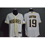 Men's San Diego Padres #19 Tony Gwynn White With Gold Stitched MLB Flex Base Nike Jersey