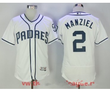 Men's San Diego Padres #2 Johnny Manziel White Home Stitched MLB 2017 Majestic Flex Base Jersey