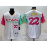 Men's San Diego Padres #22 Juan Soto Number White 2022 City Connect Cool Base Stitched Jersey