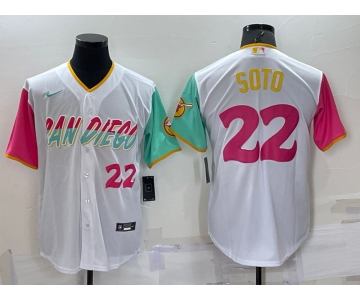 Men's San Diego Padres #22 Juan Soto Number White 2022 City Connect Cool Base Stitched Jersey