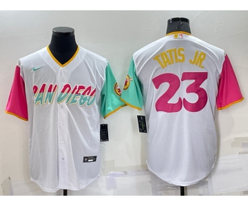 Men's San Diego Padres #23 Fernando Tatis Jr White 2022 City Connect Cool Base Stitched Jersey