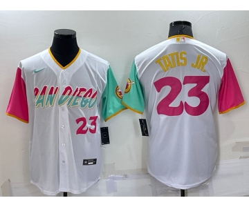 Men's San Diego Padres #23 Fernando Tatis Jr White Number 2022 City Connect Cool Base Stitched Jersey