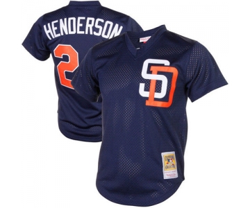 Men's San Diego Padres #24 Rickey Henderson Mitchell & Ness Cooperstown Collection Mesh Batting Practive Navy Blue Jersey