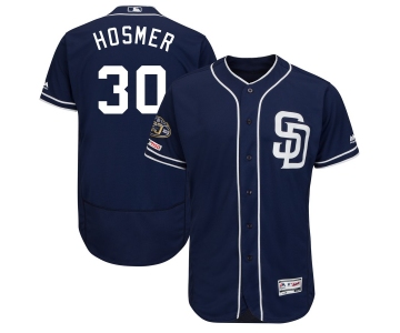 Men's San Diego Padres 30 Eric Hosmer Navy 50th Anniversary and 150th Patch FlexBase Jersey